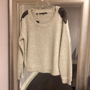 NWT Guess woven embellished long sleeve sweater L